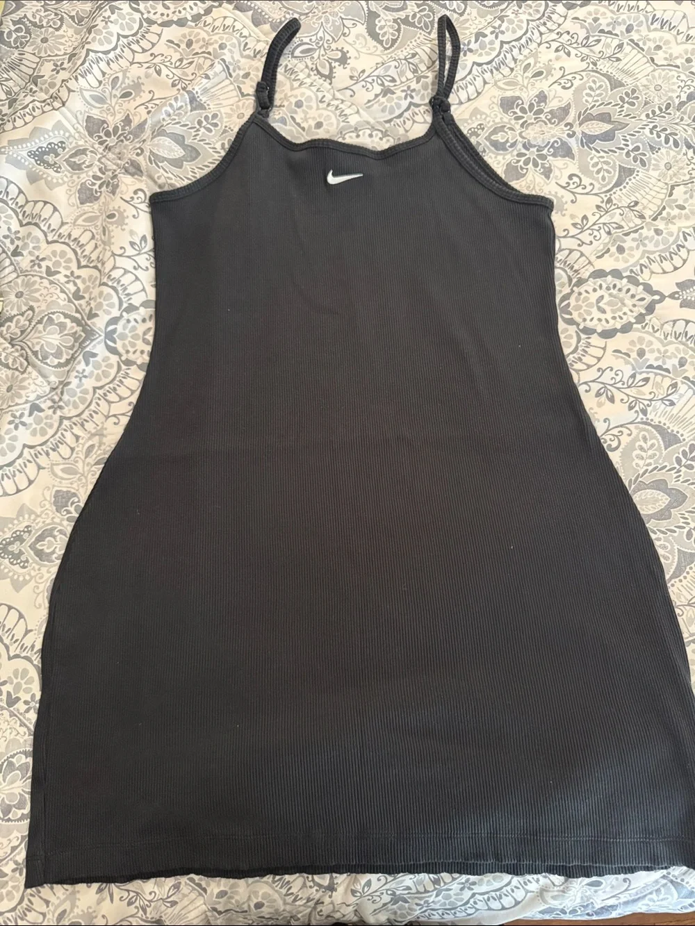 Nike Black Ribbed Mini Slip Dress with White Swoosh